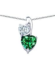 Original Star K (tm) 8mm Heart Shape Simulated Emerald Double Hearts Pendant in 925 Sterling Silver