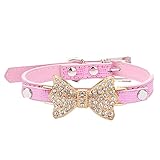 Binmer(TM)Dog Collar Bling Crystal Bowknot Cat Pet Collar Puppy Choker Dog Necklace (Pink, S)