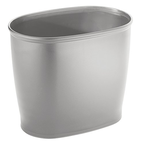 mDesign Oval Wastebasket Trash Can for Bathroom, Kitchen, Office - Silver