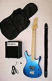 Metallic Blue Junior Kids Mini 3/4 Electric Guitar Amp Starter Pack, Guitar, Temolo, Amplifier, Gig Bag, Strap, Cable, & DirectlyCheap(TM) Translucent Blue Medium Guitar Pick