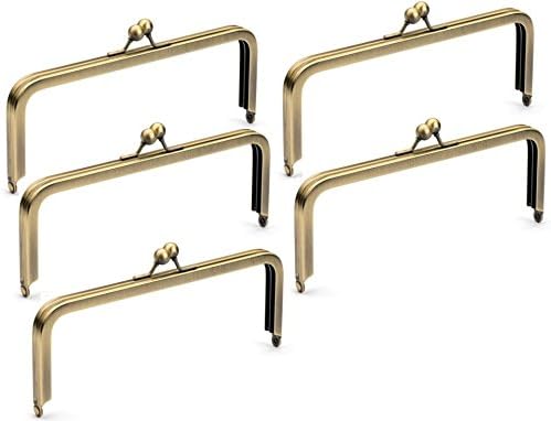 PURSE FRAMES BUNDLE - Package of 5 High Quality Rectangular Metal Purse Frames 8" x 3" (Antique Brass)