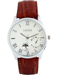 Sotijobs Fashion PU Leather Coffee Band White Face Rome Pattern Charm Men Women Casule Quartz Wrist Watch