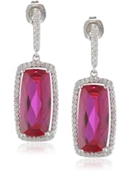 Sterling Silver, Created Gemstone, and Diamond Elongated Cushion-Cut Earrings
