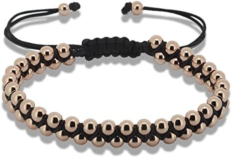 24k Gold Plated Copper Rhodium Beads Charm Braided Macrame Men Bracelet (rose gold)