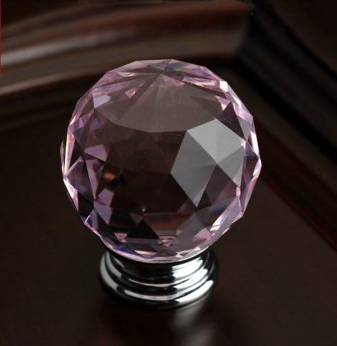 Glass Handle, Drawer Handle Round Glass Knob Cabinet, Chest of Drawers, Dressers, Cabinets and Wardrobes (Pink)