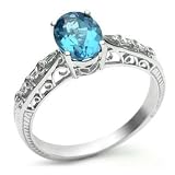 18k White Gold Estate Style Blue Topaz and Diamond Ring
