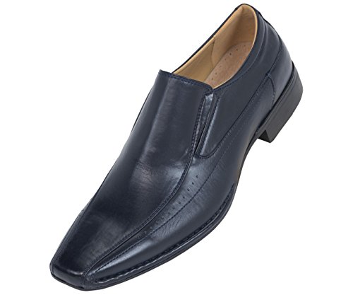 Amali Mens Navy Classic Slip On Dress Shoe Smooth Material with Side Stitching: Style 7032 Navy-002