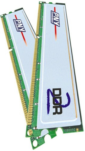 PNY Arbeitsspeicher 2 x 1GB (2GB) DIMM DDR2 800MHz (PC6400) inkl. Cooling Kit