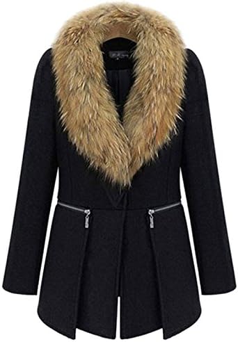 Yacun Women's Elegant Winter Woolen Coat with Detachable Fur Collar-Size 20/22 Plus