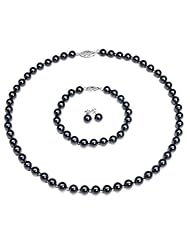 PremiumPearl Black Cultured Akoya Pearl Set AA+ Quality