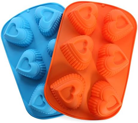 Cake Bread Molds, 2PCS YYP [6 Cavity Heart Shape Mold] Silicone Cake Bread Making Mold for Home Baking - Reusable Silicone DIY Baking Molds for Chocolate, Jelly, Candy, Cake or More, Set of 2