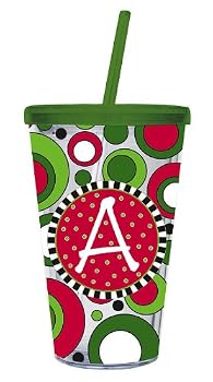 Holiday Whimsy Monogram Insulated Cups w/ Straw