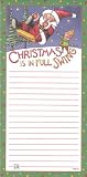 Mary Engelbreit Magnetic Refrigerator Grocery Lister To Do List Note Pad "Christmas Is in Full Swing" with Santa Claus, Elf, Christmas Trees Motif