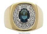 14K Gold Plated Oval Montana Blue CZ Mens Ring