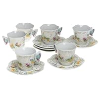 Yedi Houseware Classic Coffee and Tea Butterfly Espresso Cups and Saucers, Pastel, Set of 6