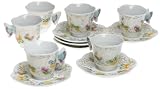 Yedi Houseware Classic Coffee and Tea Butterfly Espresso Cups and Saucers, Pastel, Set of 6