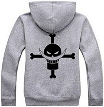 Kamat Mens Anime One Piece White Beard Hoodie Sweatshirts Gray-M