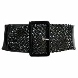 BLACK WIDE BRAIDED PATENT LEATHER ELASTIC STRETCH BELT