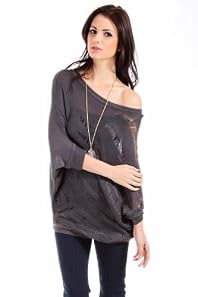 Mustard Seed Asymmetrical Dolman Sleeve Poncho in Grey