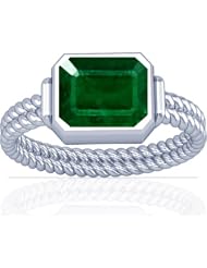 18K White Gold Emerald Cut Emerald Womens Astrological Ring