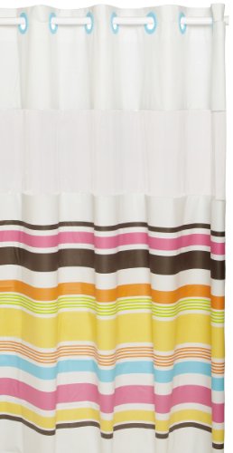 Shower Curtain Hookless PEVA, Between the Lines w/Window