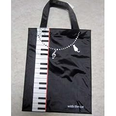 のあぷらす　ねこといっしょ　音楽トート 縦型　ピアノ　黒