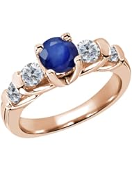 1.94 Ct Round Blue Sapphire G/H Diamond 14K Rose Gold Ring