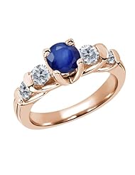1.94 Ct Round Blue Sapphire G/H Diamond 14K Rose Gold Ring