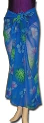 Full Size Pareo: Sheer Blue with hibiscus