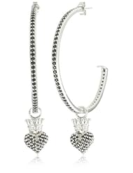 King Baby Crowned Hearts Large with Black Pave Cubic Zirconia Hoop Earrings