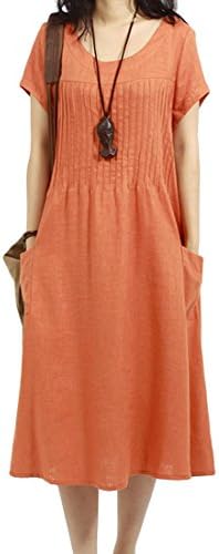 Azbro Women's Casual Solid Pockets Shift Dress