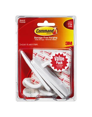Command 17003-VP-3PK Large Plastic Hooks Value Pack