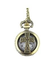 Youyoupifa Embossed Cross Bronze Alloy Retro Quartz Pocket Watch(Unisex)