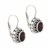 Sterling Silver Genuine Garnet Stone Bali Bead Oval LeverBack Lever Back Earrings