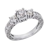 14k White 3 Stone 1.62 Ct Diamond Ring - Size 7.0