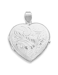 .925 Sterling Silver Exotic Large Etched Heart Locket