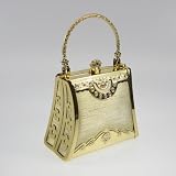 Vintage Style Evening Purse Gold Satin with Jeweled Frame and Handle