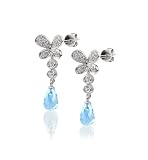 14k White Gold Diamond Accent Butterfly & Blue Topaz Drop Earrings
