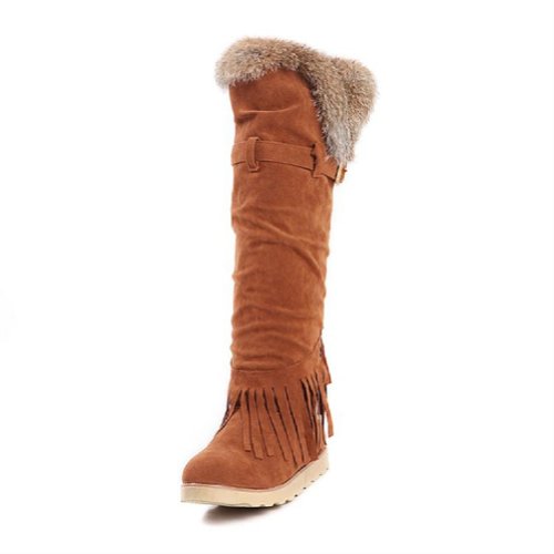 Charm Foot Winter Fashion Tassels Womens Low Heel Snow Boots Long Boots