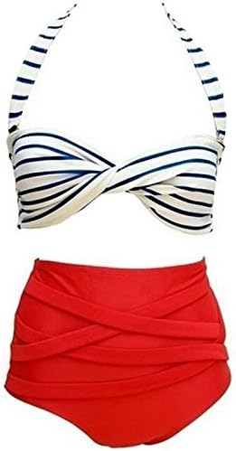Retro Vintage High Waisted Two Pieces Bikini Swimsuits Swimwear(FBA)