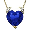 14k Yellow Gold Created Sapphire and Diamond Devil Heart Pendant, 18"