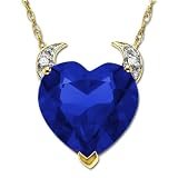 14k Yellow Gold Created Sapphire and Diamond Devil Heart Pendant, 18