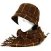 New Plaid Stripe Bucket Cap Hat Scarf Wrap Set Brown Small Medium