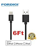 FORDIGI® APPLE CERTIFIED Extra Long (6.2 Feet) USB Sync and Charging Lightning Cable for iPhone 5/5S/5C, iPad 4, iPad Air, iPad Mini (6.2 Feet Apple Certified - Black)