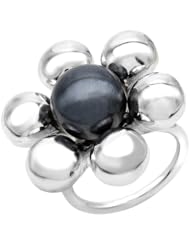 Italian Sterling Silver Rhodium Plated Simulated Pearl Flower Ring