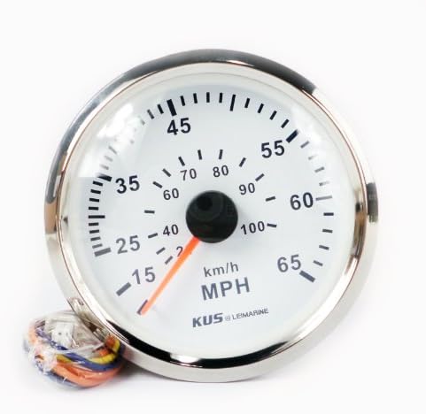 KUS Stainless Steel Bezel Speedometer Gauge 85mm Marine Boat Car White 12/24V