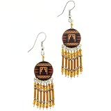 Native American Style Dangling Round Earrings in Browns - 2.5