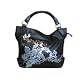 Black Retro Silver Imprint Tote Shoulder Handbag