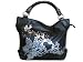 Black Retro Silver Imprint Tote Shoulder Handbag -- SwankySwans