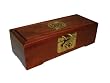 Chinese rosewood jewelry box chest with asian carving and brass accents, 10"x4"x3"